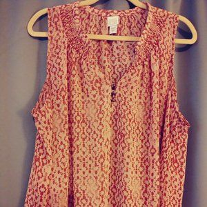 Sheer-ish Sleeveless Blouse - Rust and Cream